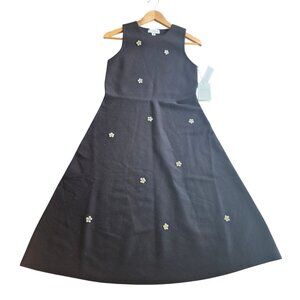 Free Assembly Womens Black Sleeveless Rhinestone Floral Embellished Midi Dress S